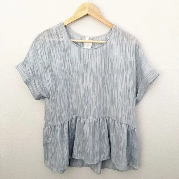 BLU PEPPER x ANTHROPOLOGIE | Blue Gold Button Back Peplum Top Blouse | Small - Picture 4 of 9